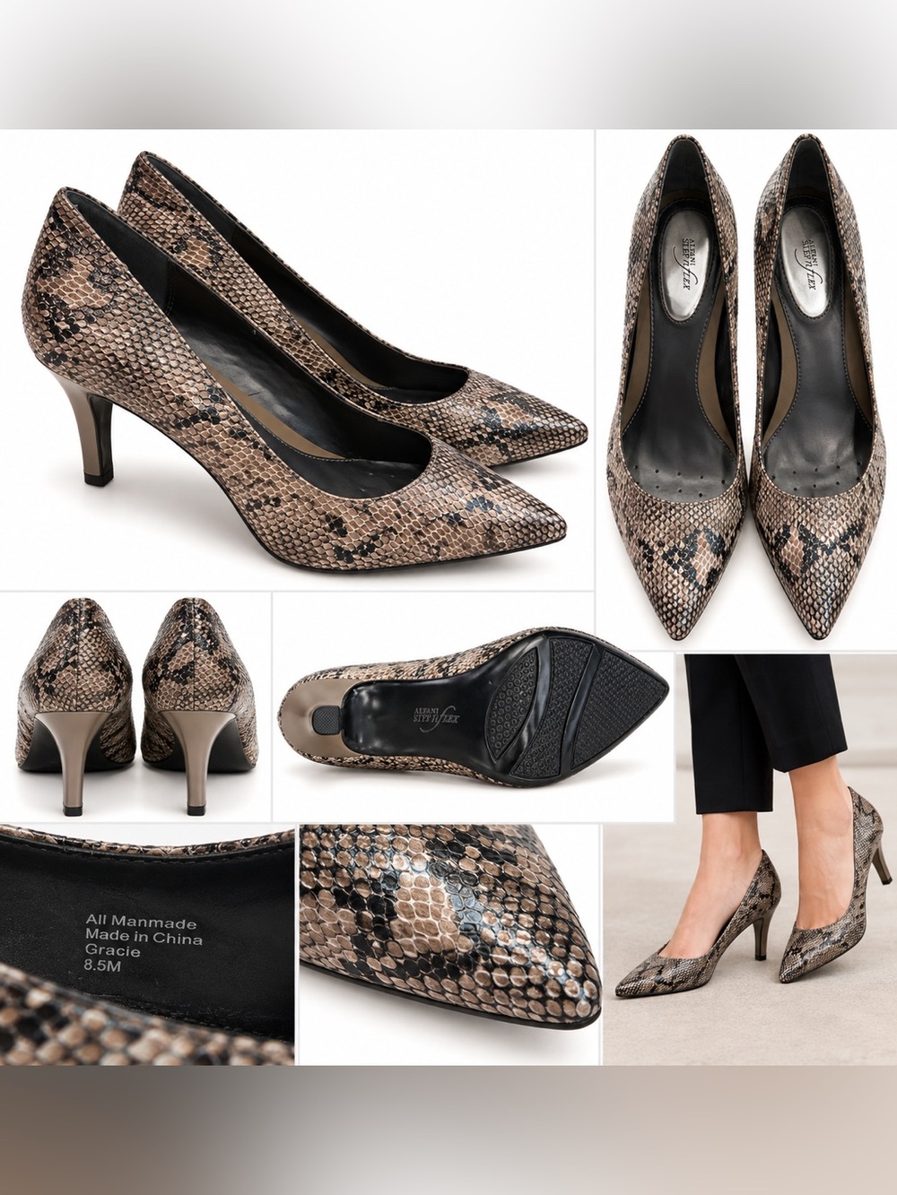 Alfani Step ’N Flex Snakeskin Pointed Toe Pumps Heels Size 8.5M